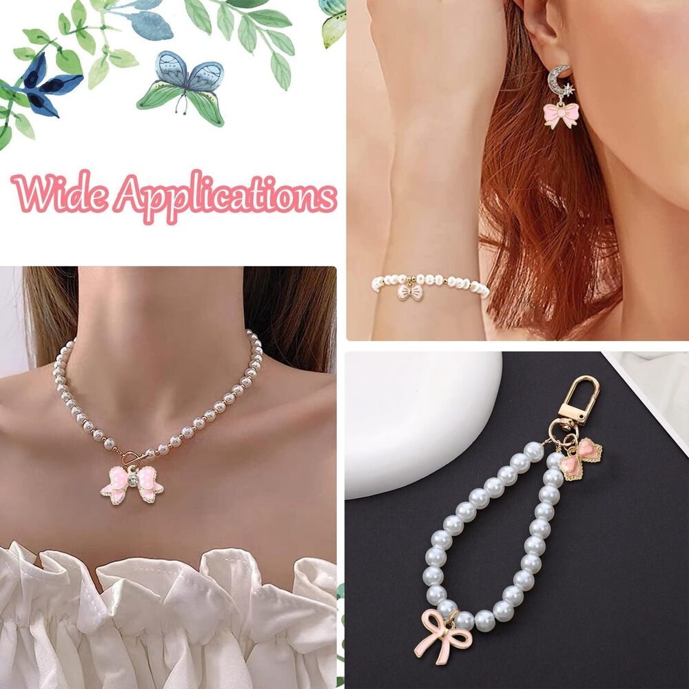 4325 60 pcs 10 Styles Enamel Bow Charms Pink Bowknot Charms Kawaii Bow Tie - Picture 7 of 7